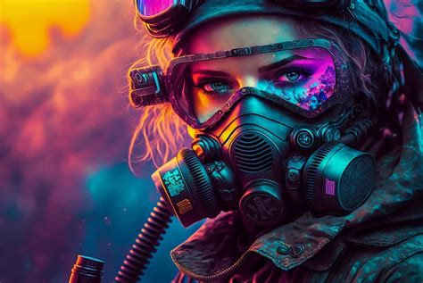 Portrait Photography Cyberpunk Aesthetic Gas Mask Art Neon Wallpaper ...