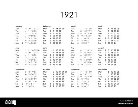 Calendar of year 1921 Stock Photo - Alamy