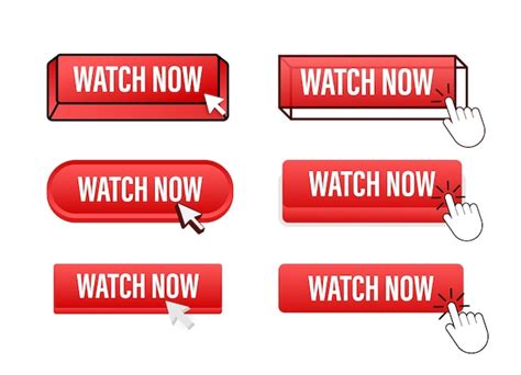 Premium Vector | Watch Now Button with pointer clicking Watch Now web buttons set Play video ...