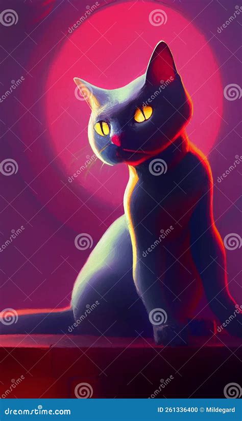 Digital art of a cute cat stock illustration. Illustration of drawings - 261336400