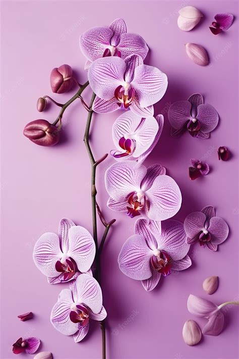 Premium Photo | Orchids on a purple background with pink flowers