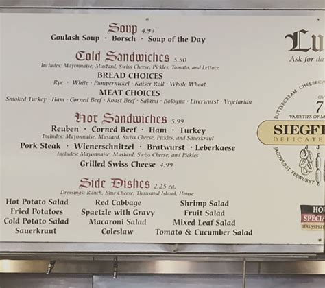 Siegfried’s Delicatessen menu – SLC menu