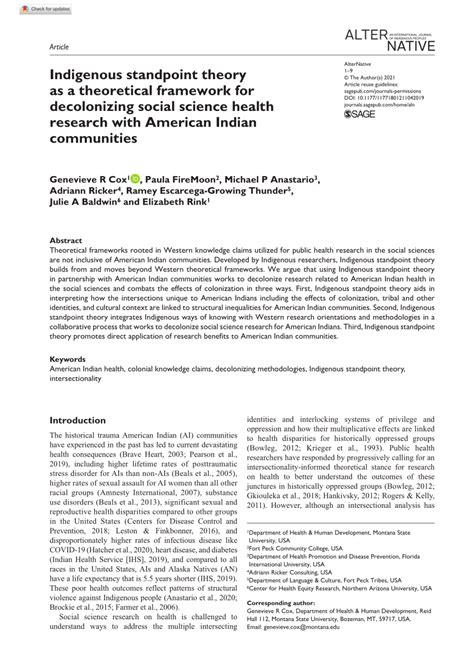 (PDF) Indigenous standpoint theory as a theoretical framework for decolonizing social science ...