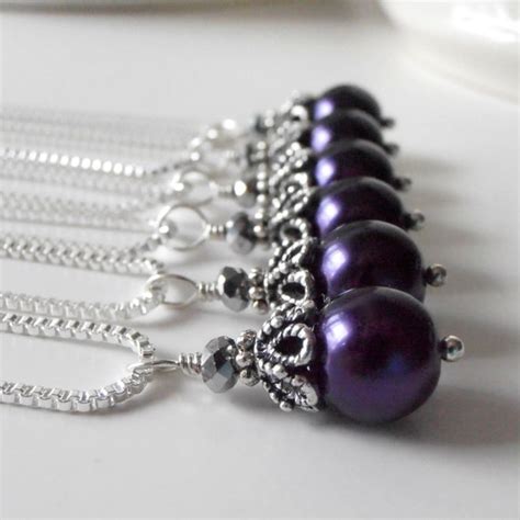 Items similar to Dark Purple Pearl Necklace, Purple Bridesmaid Jewelry, Wedding Necklaces ...