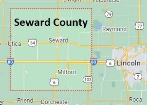 Seward County on the map of Nebraska 2023. Cities, roads, borders and ...