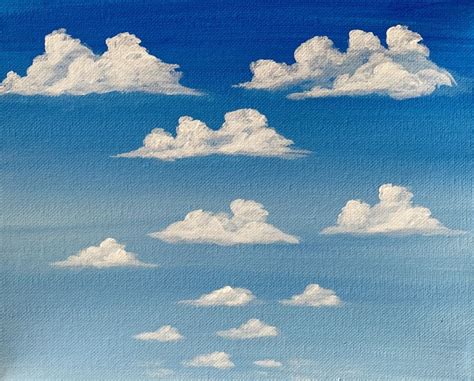 How To Paint Clouds - Simple Puffy Clouds - Step By Step Painting in ...