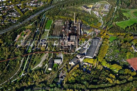 Aerial image Duisburg - View of the landscape park Duisburg-Nord in Duisburg in the state North ...