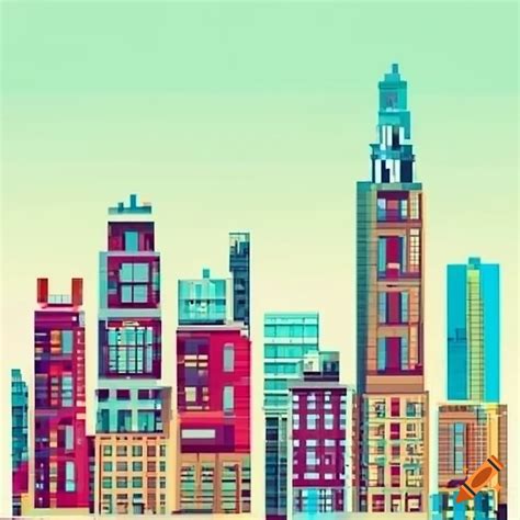 Pixel art of a city skyline on Craiyon