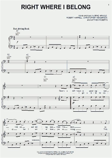 Right Where I Belong Piano Sheet Music | OnlinePianist