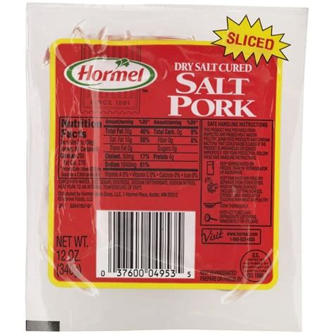 Hormel Cured Salt Pork Sliced Vac Pack 12Oz (12 oz) Delivery or Pickup ...