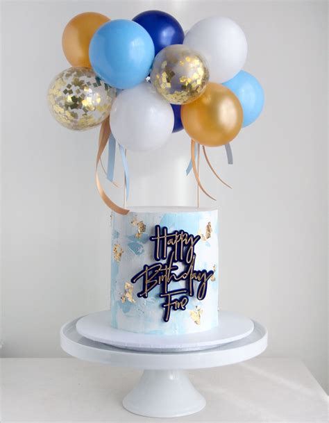 Blue Celebration Cake with Blue & Gold Balloons - Love Rosie