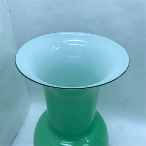 Green Murano Opaline Glass Vases by Aureliano Toso, 2001, Set of 2 for sale at Pamono