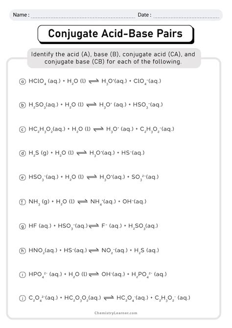 Free Printable Conjugate Acid Base Pairs Worksheets - Worksheets Library