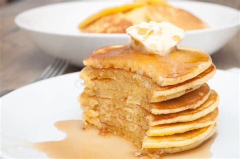 Pancakes with Butter and Maple Syrup Stock Image - Image of macro ...