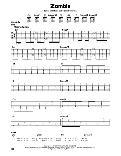 Zombie by The Cranberries - Guitar Lead Sheet - Guitar Instructor