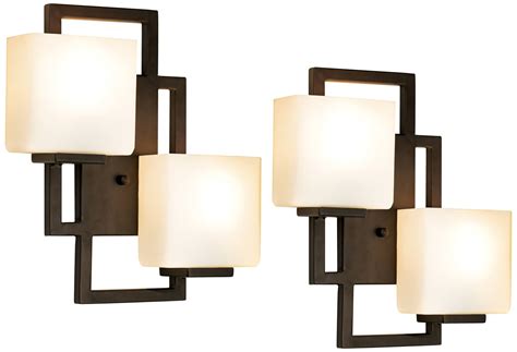 Modern Wall Light Sconces Set of 2 Bronze 15 1/2" 2-Light Fixture ...