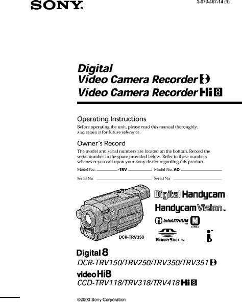 Sony CCD TRV118 User Manual VIDEO CAMERA RECORDER Manuals And Guides ...