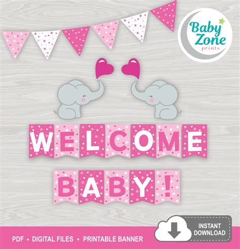 Welcome Baby Printable Banner Baby Girl Elephant Baby Shower Pink Baby Shower Decoration - Etsy