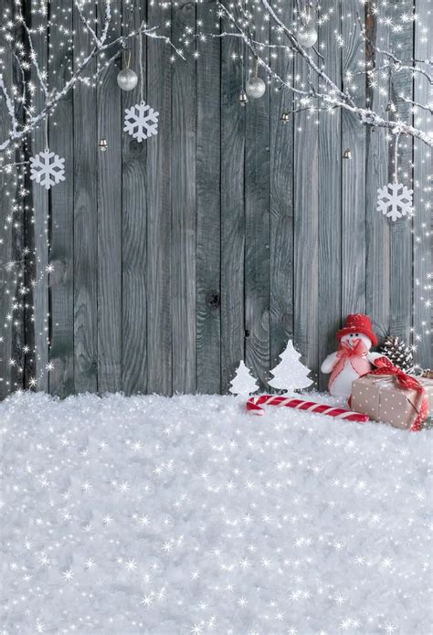 HUAYI Winter Background Wooden Photography Backdrops Snow Snowman ...