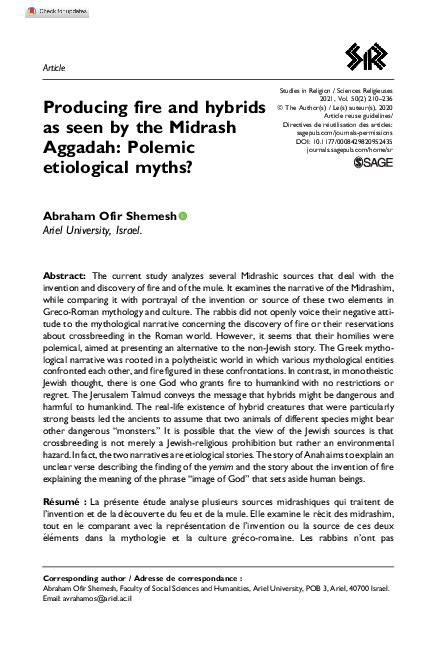 (PDF) Producing fire and hybrids as seen by the Midrash Aggadah: Polemic etiological myths ...