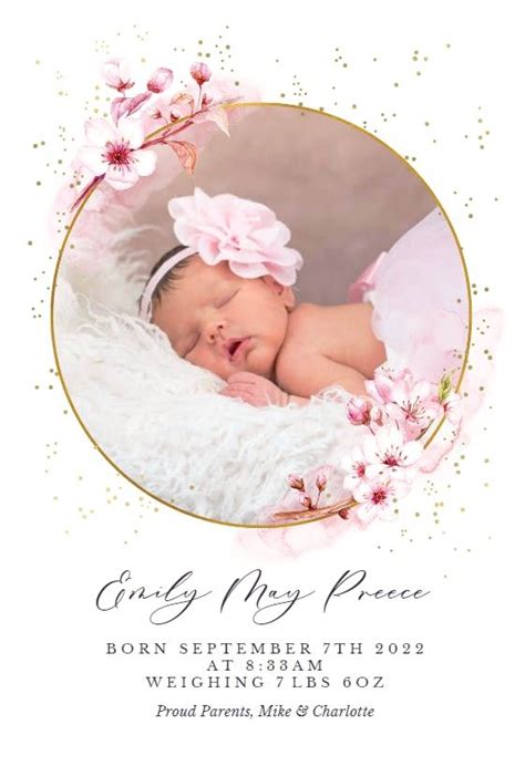 Floral Sakura - Birth Announcement Template | Greetings Island | Birth announcement template ...