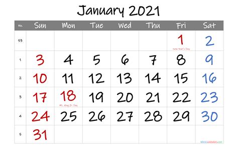 Free Printable January 2021 Calendar with Holidays – Free 2020 and 2021 ...