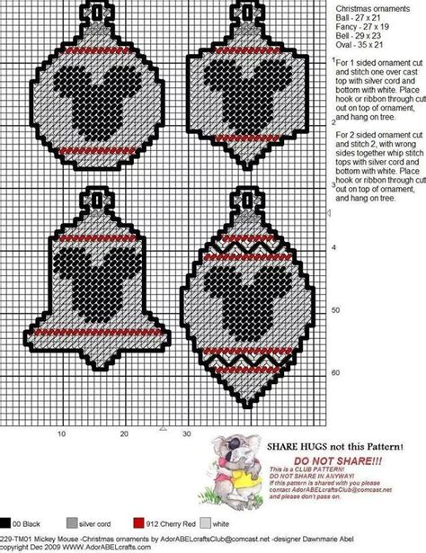 MICKEY MOUSE CHRISTMAS ORNAMENTS by DAWNMARIE ABEL … | Plastic canvas patterns, Canvas patterns ...