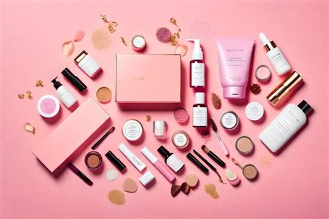 Premium AI Image | A pink box of cosmetics is surrounded by a pink box.