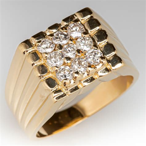 Men's Vintage Diamond Cluster Ring 14K Yellow Gold