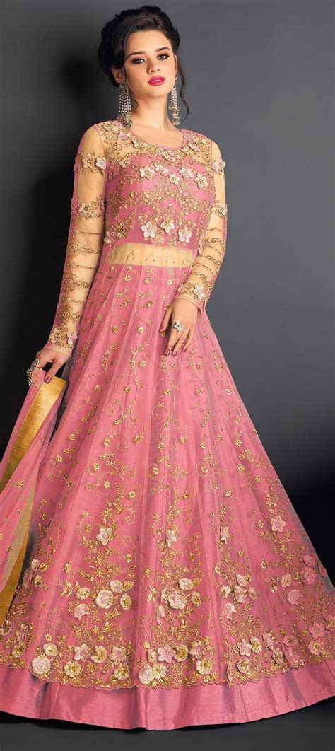 Bollywood Pink and Majenta color Net fabric Long Lehenga Choli : 1550438