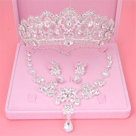 Luxury Crystal Wedding Bridal Jewelry Sets Tiara Crown Earring Necklace Bride Women Pageant Prom ...