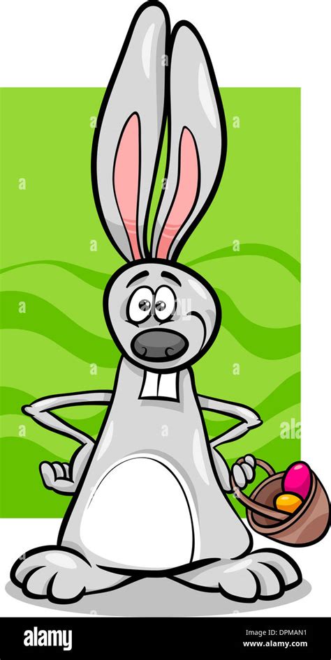 Cartoon Illustration of Funny Easter Bunny with Eggs in the Basket Stock Photo - Alamy