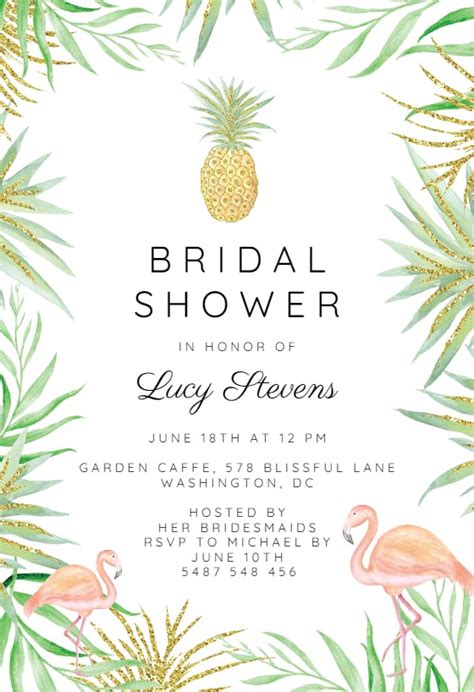 Tropical Flamingos - Bridal Shower Invitation Template (Free) | Greetings Island