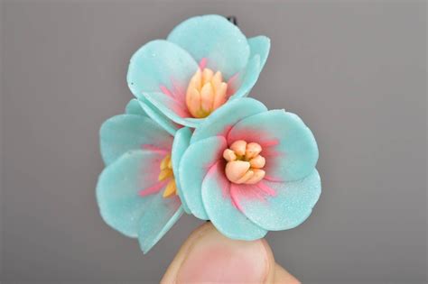 Beautiful blue small handmade polymer clay flower barrette | Polymer clay flowers, Polymer clay ...