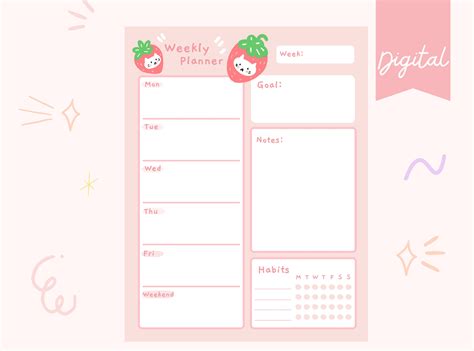 Strawberry Weekly Planner Printable, Download and Print at Home, Cute ...