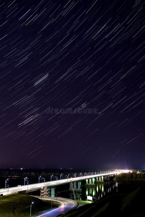 Bridge Night Sky Tracks Lights Stock Image - Image of abstract, pattern: 77073285