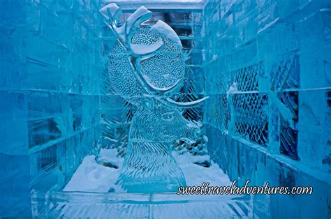 Deer Ice Sculpture in Bonhomme's Ice Palace at the Québec Winter ...