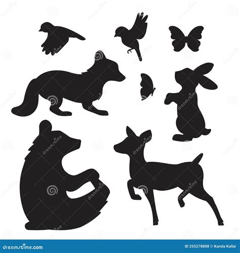 Silhouette of Forest Animals Stock Vector - Illustration of play, butterflies: 255278808