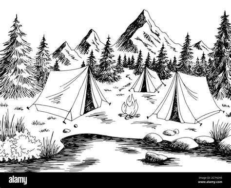 Camping Forest Graphic Black White Landscape Sketch Illustration Vector Stock Vector Image Art ...