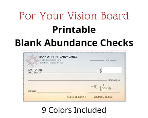 Abundance Checks Digital Bundle for Manifestation Vision Board Clip Art Party Supply Kit ...