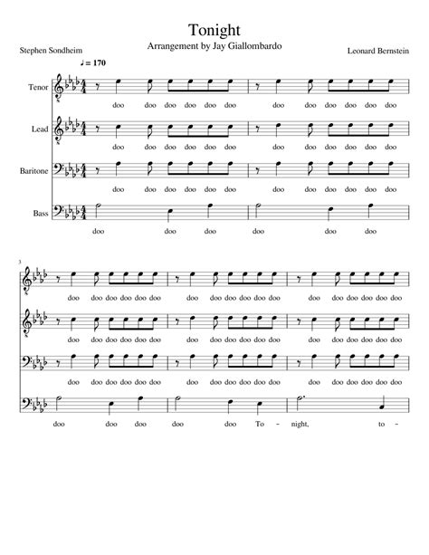 Tonight (Barbershop Showtune) Sheet music for Tenor, Bass, Baritone (Choral) | Musescore.com