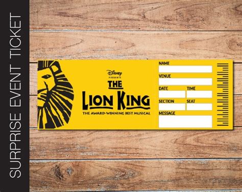 Printable LION KING Broadway Surprise Ticket. Editable Musical - Etsy UK