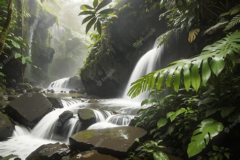 Premium AI Image | Waterfall hidden in the tropical jungle