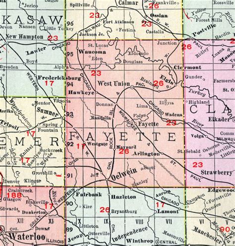 Fayette County, Iowa, 1911, Map, West Union, Oelwein, Fayette City