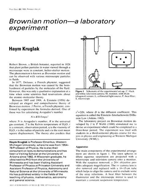 Brownian Motion - A Laboratory Experiment | Brownian Motion | Physical ...