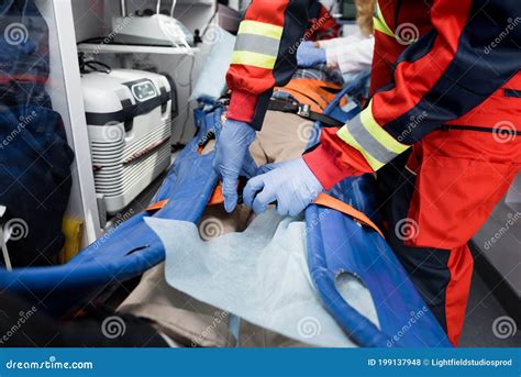 Cropped of Paramedic Holding Belts of Stock Photo - Image of patient ...