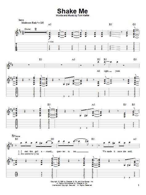 Shake Me by Cinderella Sheet Music for Guitar Tab (Single Guitar) at Sheet Music Direct