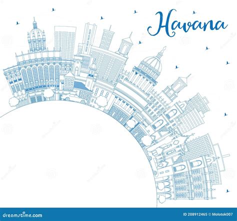 Outline Havana Cuba City Skyline with Blue Buildings and Copy Space Stock Vector - Illustration ...