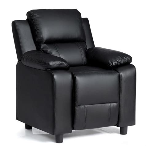 Costway Deluxe Padded Kids Sofa Armchair Recliner Headrest Children w/ Storage Arm Black | The ...