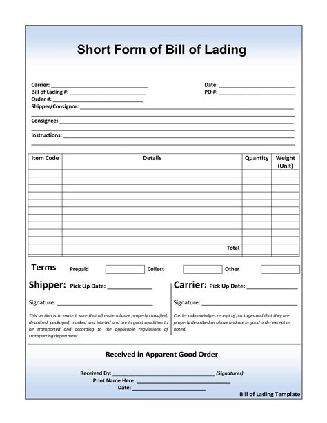 Bill Of Lading Form - FREE DOWNLOAD - Aashe